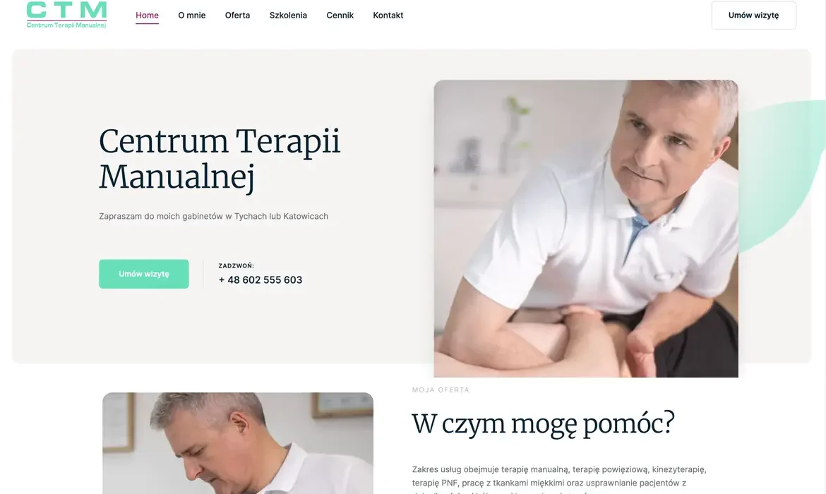 Centrum Terapii Manualnej Dr Mirosław Kokosz – nowoczesna strona WordPress dla eksperta fizjoterapii z Tychów i Katowic