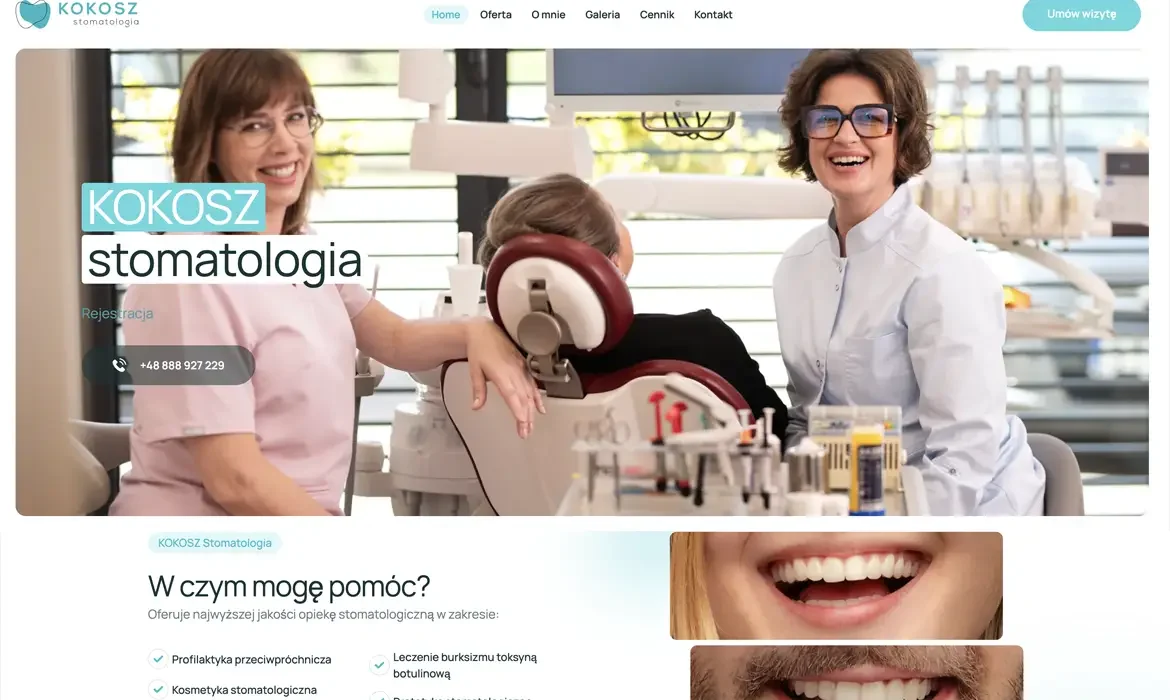 KOKOSZ Stomatologia – nowoczesna strona WordPress dla profesjonalnego gabinetu z Tychów